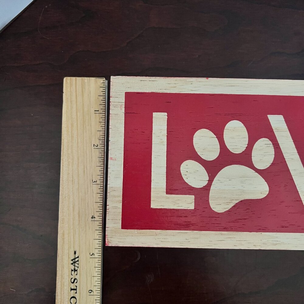 HOBBY LOBBY Dog Paw LOVE Wooden Box Sign (Red & Natural Wood) - Picture 5 of 5